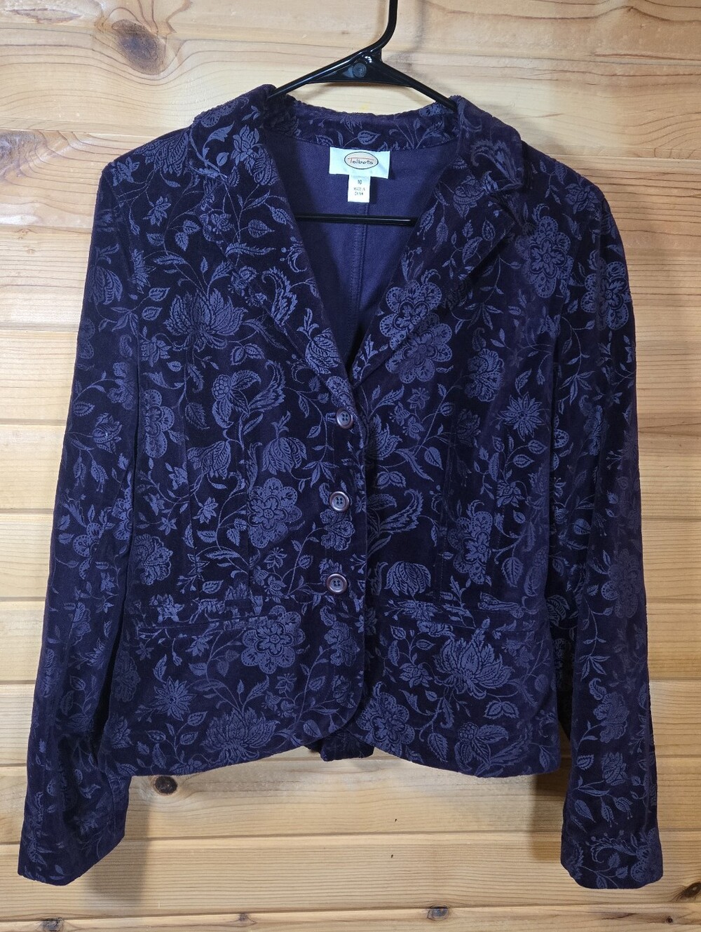 Talbots Women's Blazer Jacket 10 Purple Velvet Burnout Floral Whimsygoth Retro